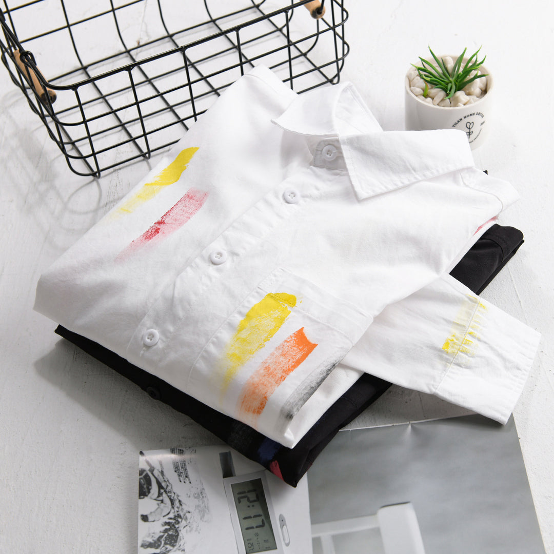 Unisex Bedrucktes Baumwoll-Overshirt im Künstlerprint mit Brusttasche Shop Nory