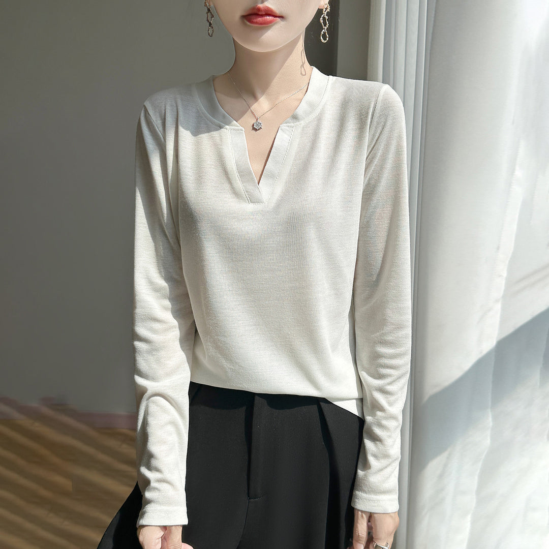 Damen Langärmliges Feinstrickshirt mit geschlitztem V-Kragen Shop Nory