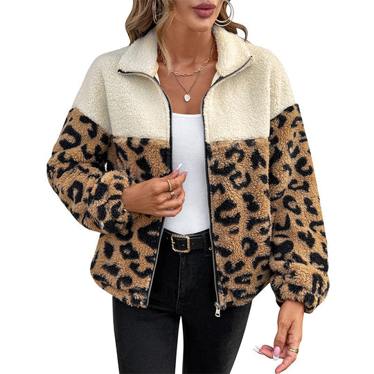 Damen Teddyjacke mit Leopardenmuster