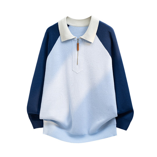 Herren Lässiger Polo-Halbzip-Pullover aus Feinstrick mit Raglanärmeln Shop Nory