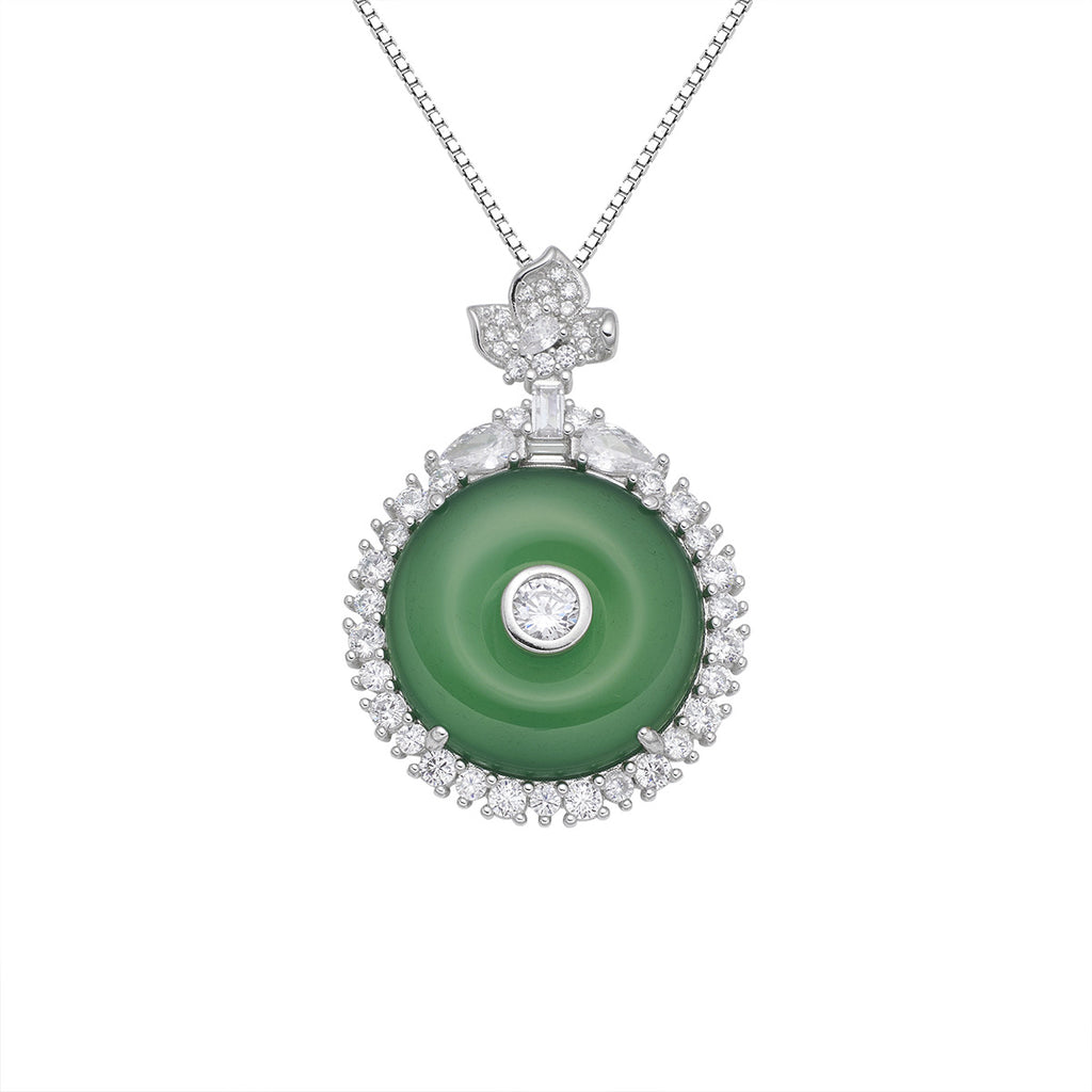 Damen Anhänger aus Jade mit funkelndem Zirkonia und Blumendesign Shop Nory