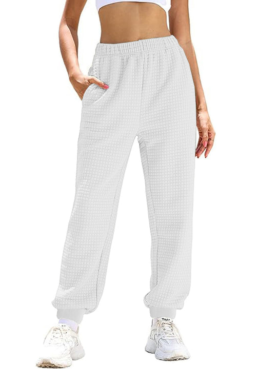 Damen Lässige Waffelstrick-Loungehose mit hohem Elastikbund und Bündchen Shop Nory