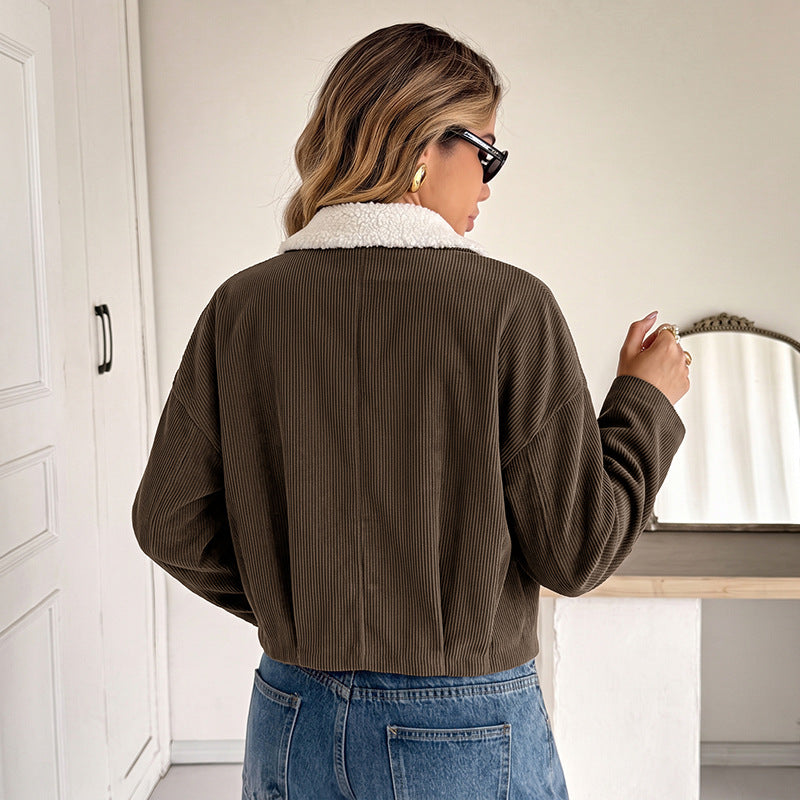 Damen Modische Cordjacke mit Fleecekragen Shop Nory