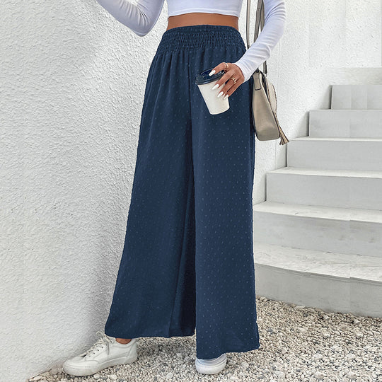 Damen Palazzo-Hose mit weitem Bein, elastischem Raffungbund und strukturierter Pointelle-Optik Shop Nory