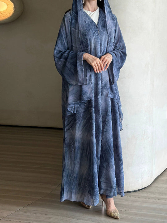 Damen nan langes fließendes Kapuzenkaftan Kleid mit weitem Arm und mehrlagigem Chiffon Shop Nory