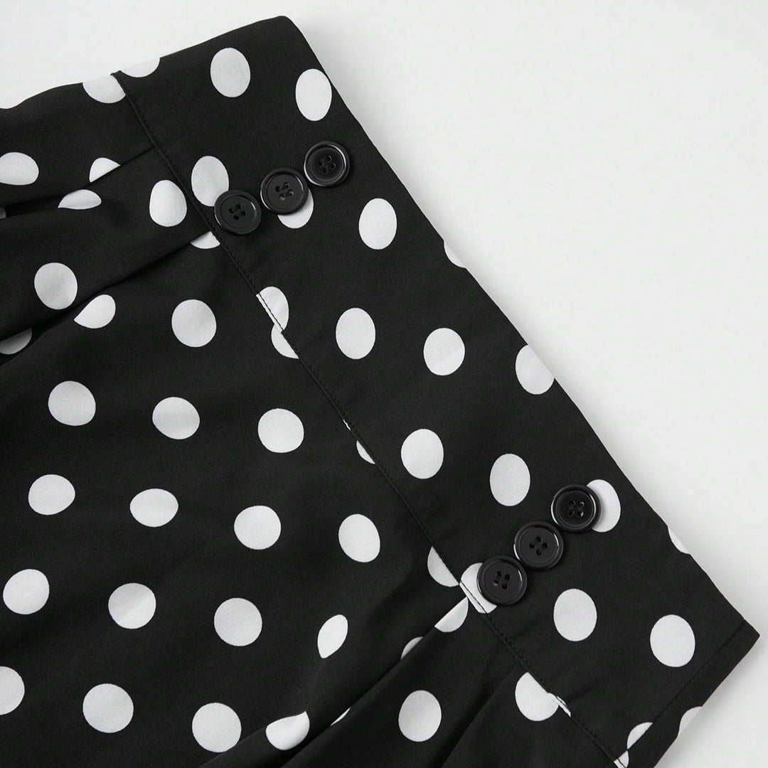 Damen Hochtaillierter Tellerrock mit taillierter Passe, Falten und Polka‑Dot‑Print Shop Nory