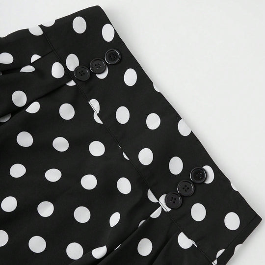 Damen Hochtaillierter Tellerrock mit taillierter Passe, Falten und Polka‑Dot‑Print Shop Nory