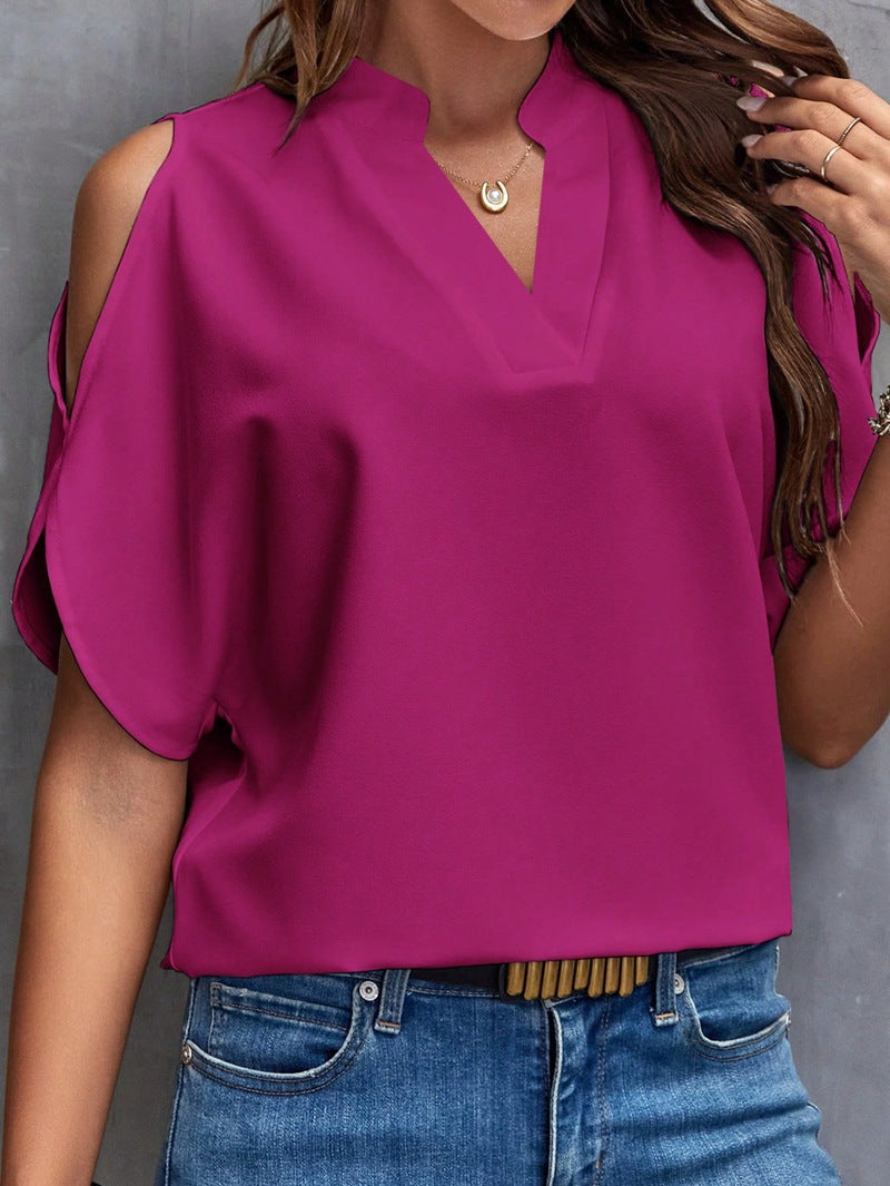 Damen Elegante Bluse mit offenen Schultern und Stehkragen