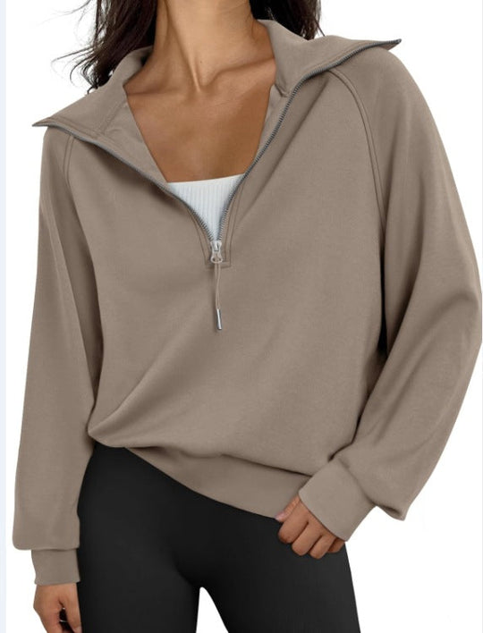 Damen lässiger Sweatpullover mit hohem Kragen und Reißverschluss