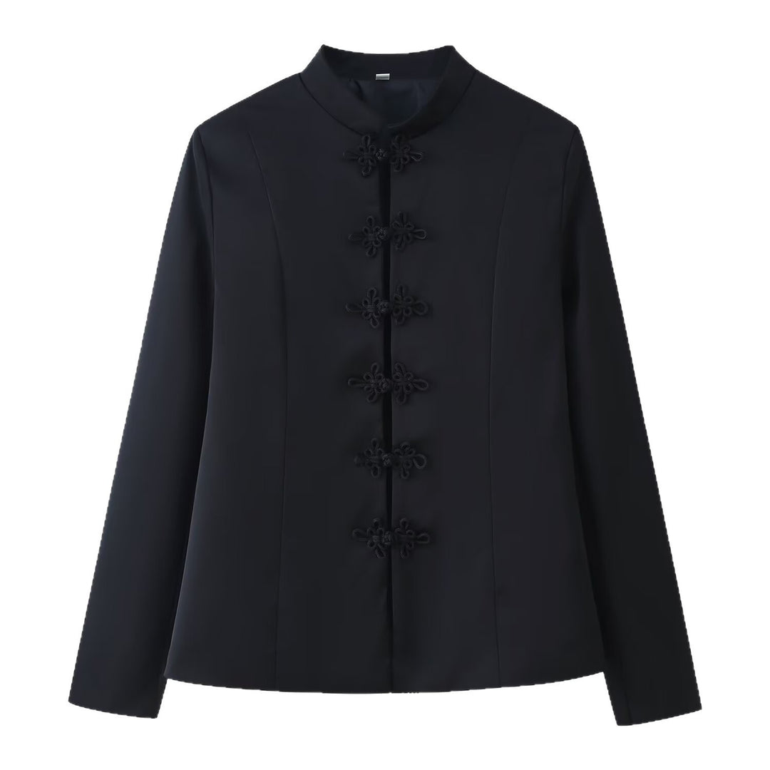 Damen Taillierte Mandarinkragen-Jacke mit dekorativen Kordelknöpfen Shop Nory