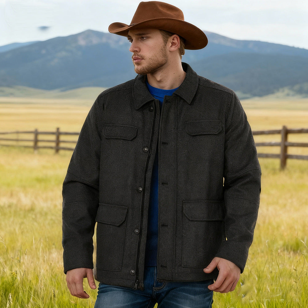 Herren Wollmix-Fieldjacke mit Pattentaschen, durchgehender Knopfleiste und Hemdkragen Shop Nory
