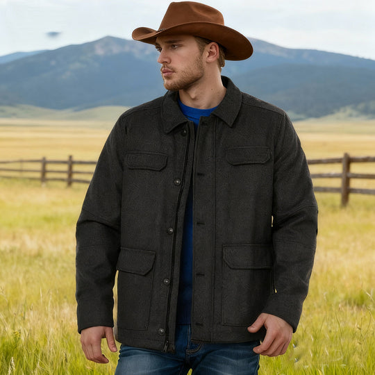 Herren Wollmix-Fieldjacke mit Pattentaschen, durchgehender Knopfleiste und Hemdkragen Shop Nory