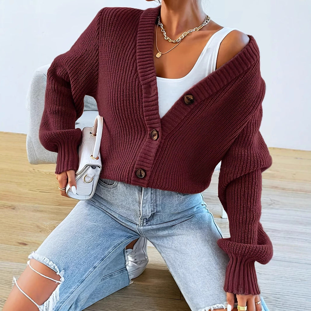 Damen bequeme Strickjacke mit schickem V-Ausschnitt