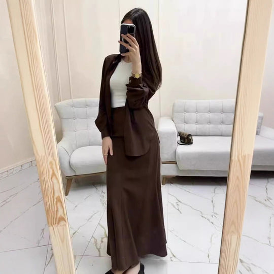 Damen Zweiteiliges Set Schlauchmaxirock mit ausgestelltem Saum und Oversize-Hemd Shop Nory