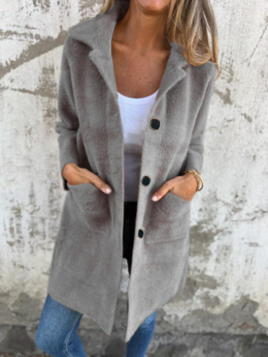 Damen Teddy-Mantel mit Oversize-Kragen, dekorativen Knöpfen und Eingrifftaschen Shop Nory