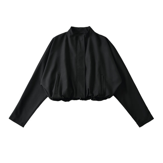Damen Cropped Cape-Blouson mit Stehkragen, verdeckter Leiste und elastischem Saum Shop Nory