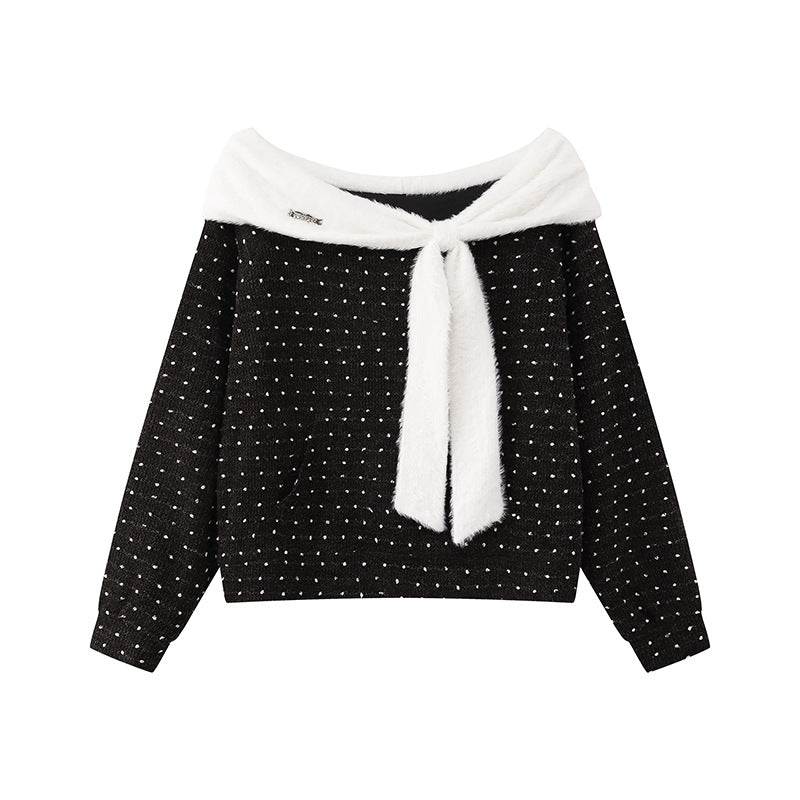 Damen Kuscheliger Strickpullover mit großem Faux-Fur-Schalkragen und Kängurutasche Shop Nory