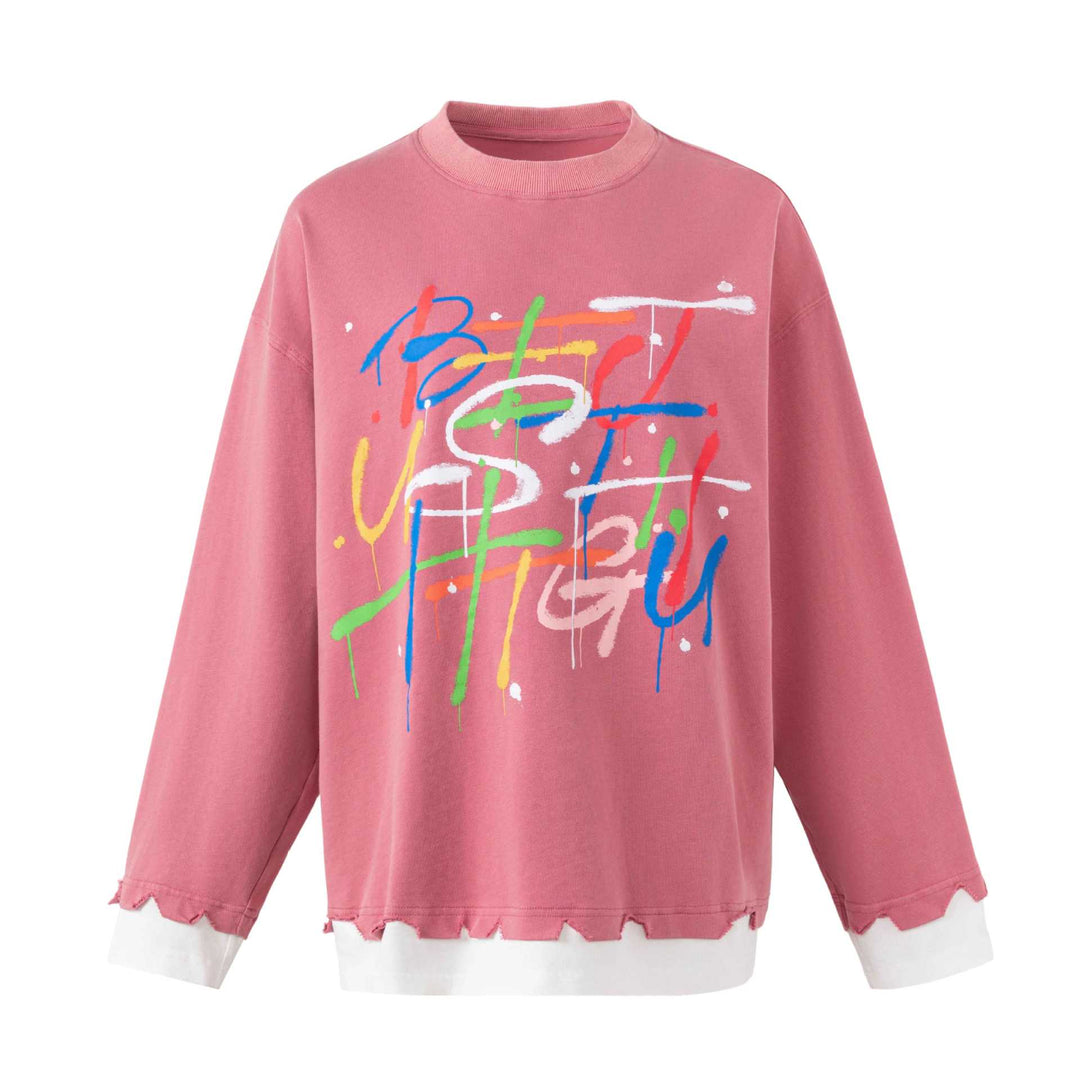 Damen Oversize-Sweatshirt mit Graffiti-Print, Wellensaum und Lagenlook Shop Nory