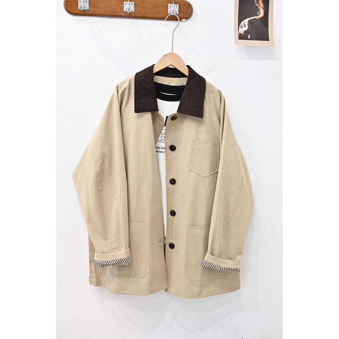 Damen Lässige Oversized-Jacke mit Kontrastkragen Shop Nory