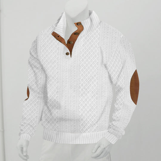 Herren nan texturierter Halbzip-Pullover im Troyer-Stil mit Kontrastbesatz und Leder-Ellbogenpatches Shop Nory