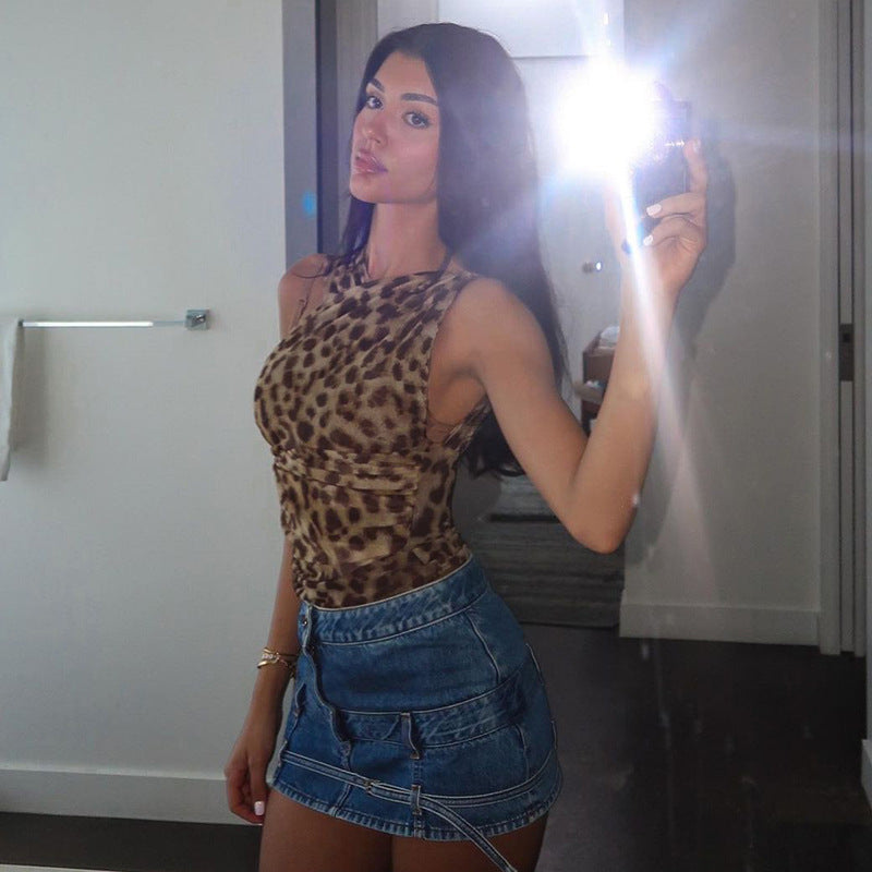 Damen Figurbetontes Bodysuit mit raffinierten Raffungselementen und Animal-Print
