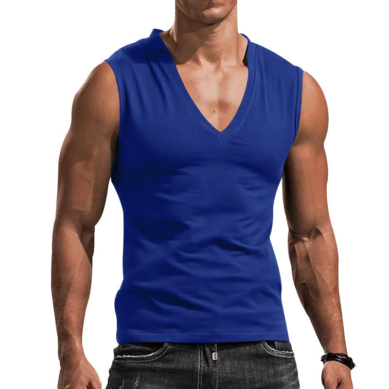 Herren nan tailliertes Tanktop mit tiefem V-Ausschnitt und Stretch-Baumwollmix