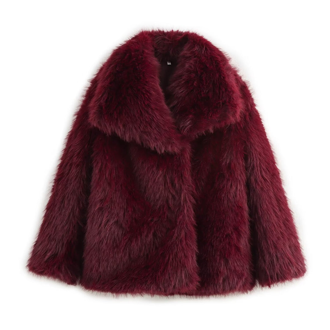Damen Kurz geschnittener Faux-Fur-Mantel mit voluminösem Schalkragen und geradem Schnitt Shop Nory