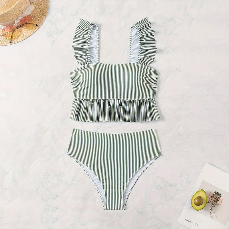 Damen Bikini-Set mit femininem Rüschendesign und hoher Taille