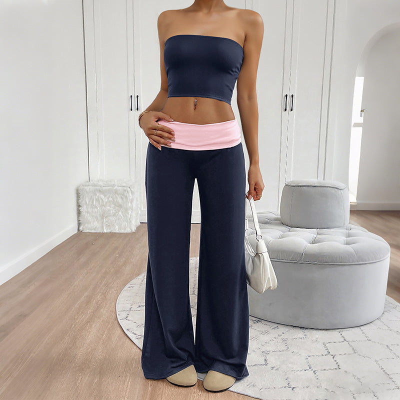 Damen Weite Jersey-Loungehose mit Umschlagbund und weitem Bein Shop Nory