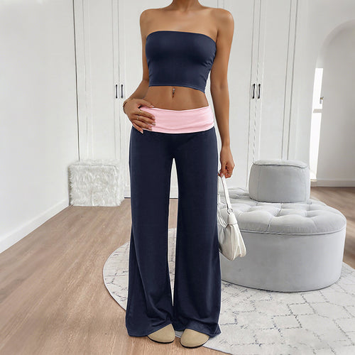 Damen Weite Jersey-Loungehose mit Umschlagbund und weitem Bein Shop Nory