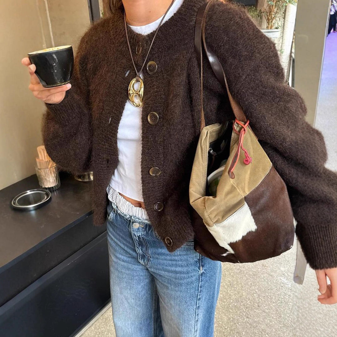 Damen kuschelige Strickjacke mit Oversize-Schnitt und Hornoptik-Knöpfen Shop Nory