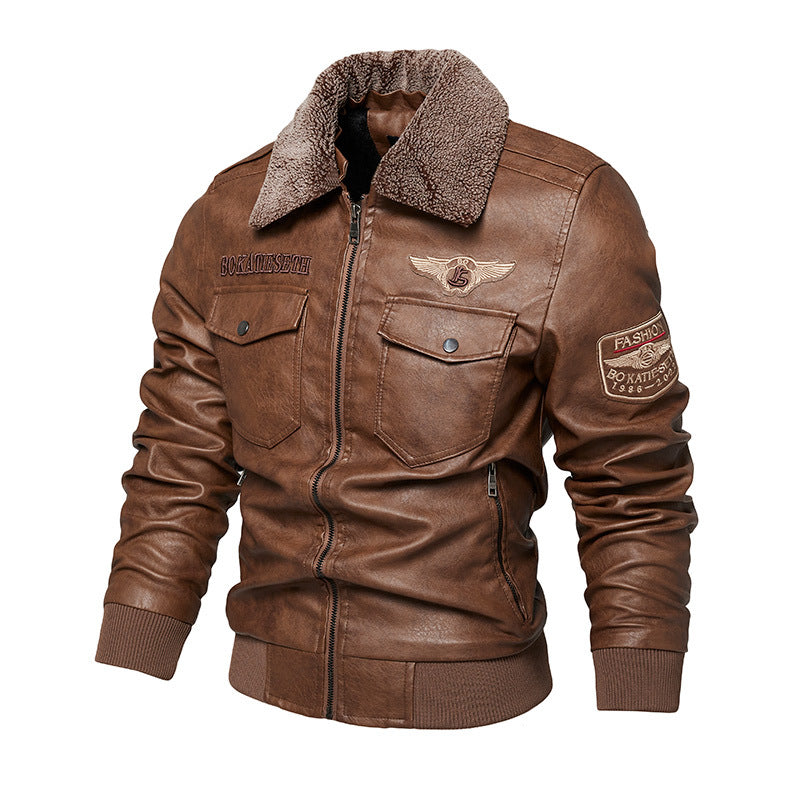 Herren Lässige Kunstlederjacke mit weichem Teddyfutter Shop Nory