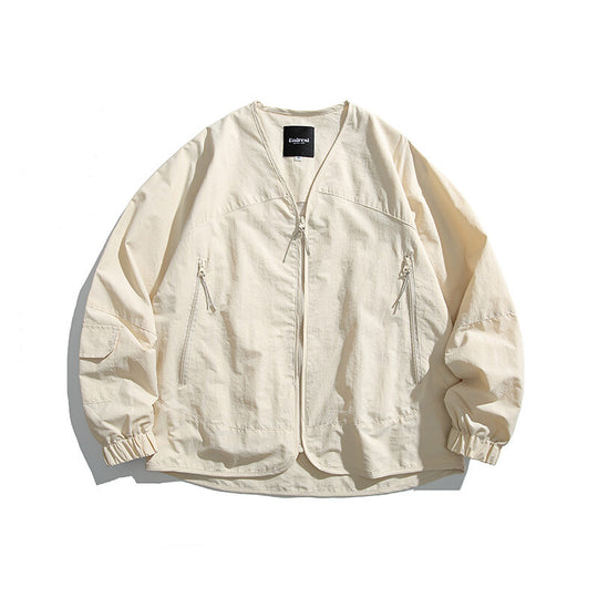 Unisex Leichte Oversize‑Überhemdjacke aus technischem Nylonmix mit V‑Ausschnitt und Reißverschlusstaschen Shop Nory
