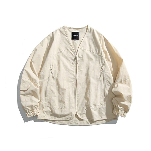 Unisex Leichte Oversize‑Überhemdjacke aus technischem Nylonmix mit V‑Ausschnitt und Reißverschlusstaschen Shop Nory