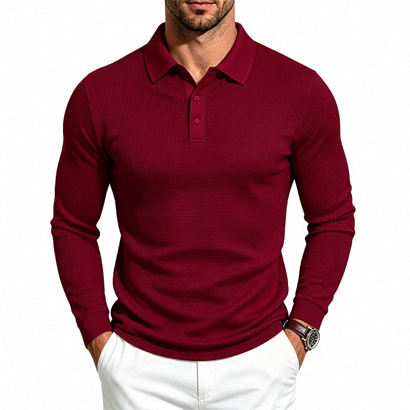Herren Langärmeliges Polohemd aus feinem Strukturjersey mit Brustknopfleiste Shop Nory