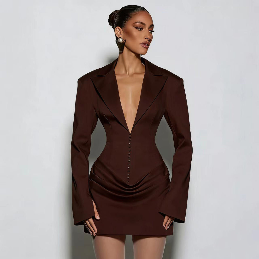 Damen Blazer-Minikleid mit tiefem V-Ausschnitt und eleganter Silhouette Shopnory