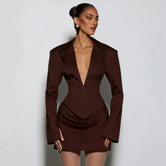 Damen Blazer-Minikleid mit tiefem V-Ausschnitt und eleganter Silhouette Shopnory