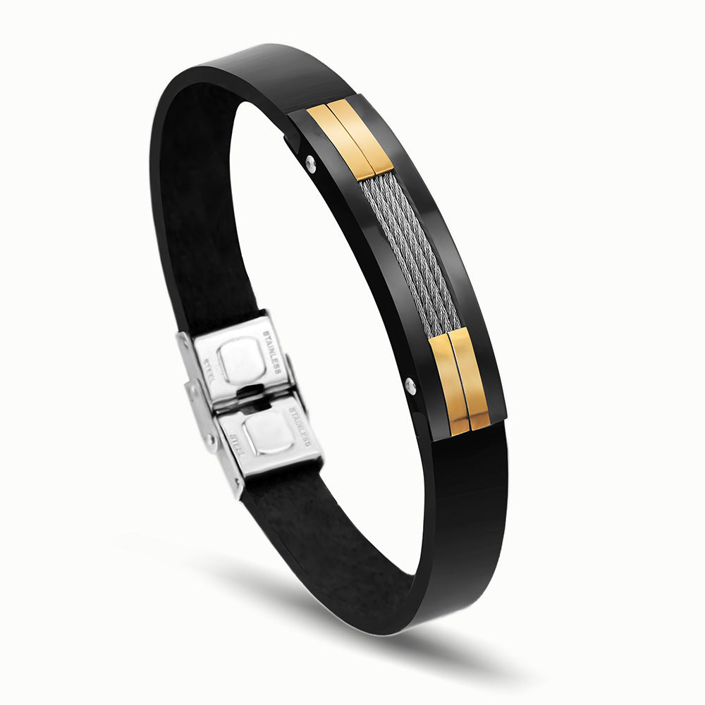 Herren Lederarmband mit modernem, strukturiertem Edelstahlbesatz Shop Nory