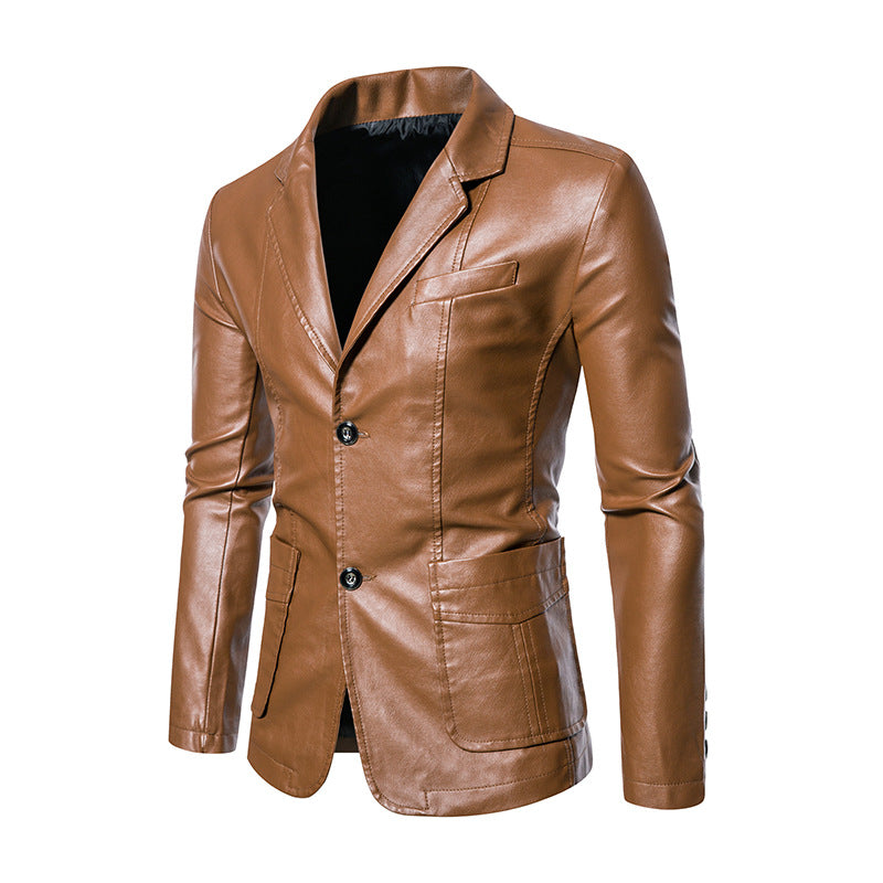 Herren Moderner taillierter Lederoptik-Blazer mit soften Nähten, Reverskragen & aufgesetzten Fronttaschen Shop Nory