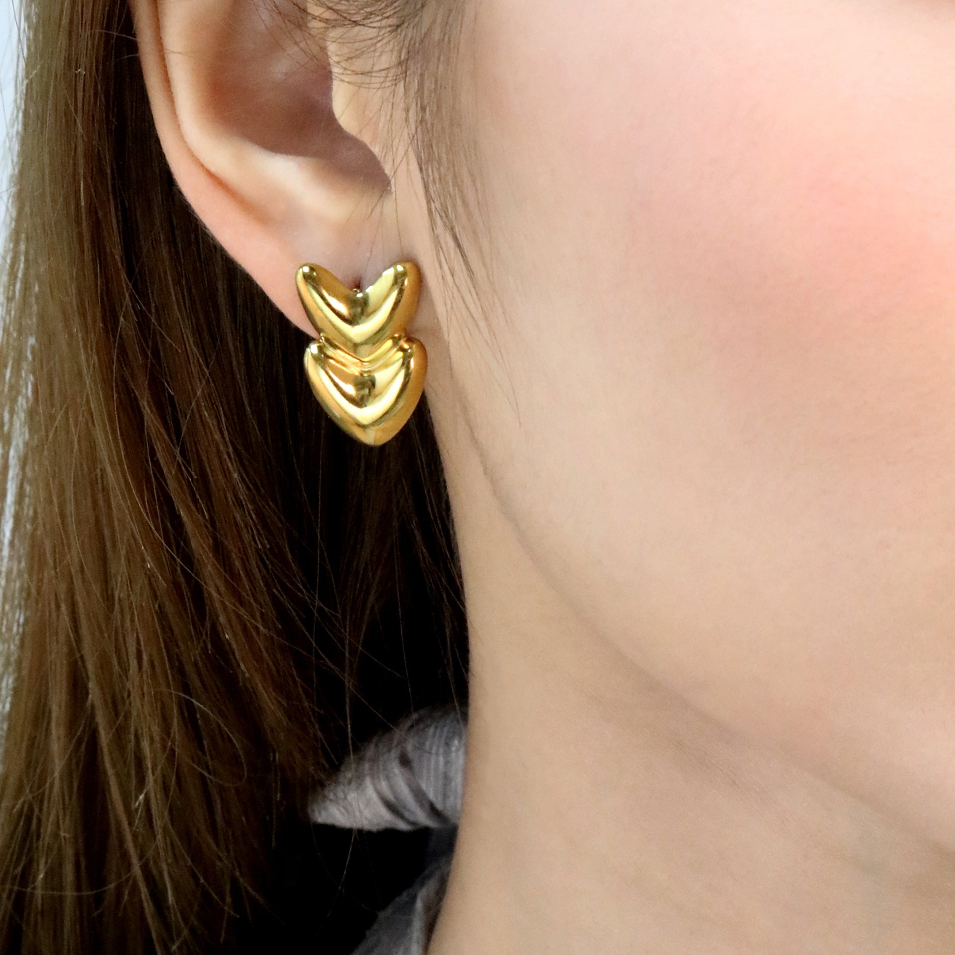 Damen Hängende Ohrringe mit doppeltem Herzdesign aus hochwertigem Edelstahl Shop Nory