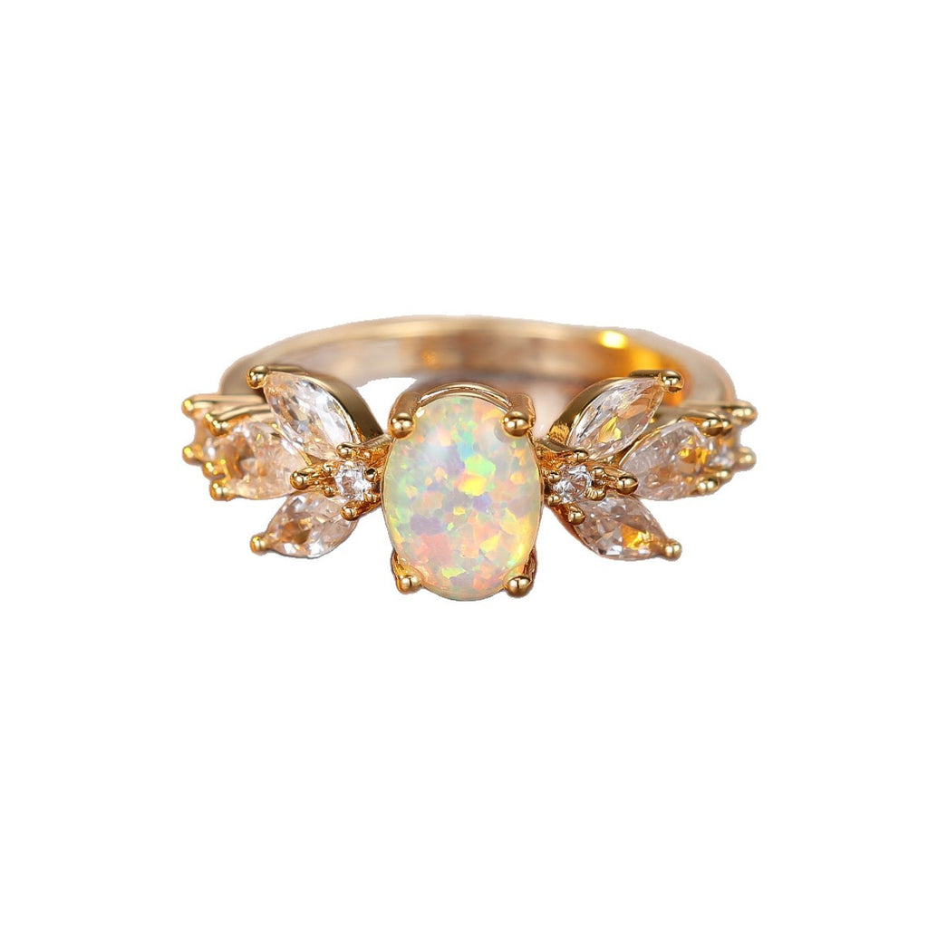 Damen Ring mit filigraner Blütenstruktur und schimmerndem Opal Shop Nory