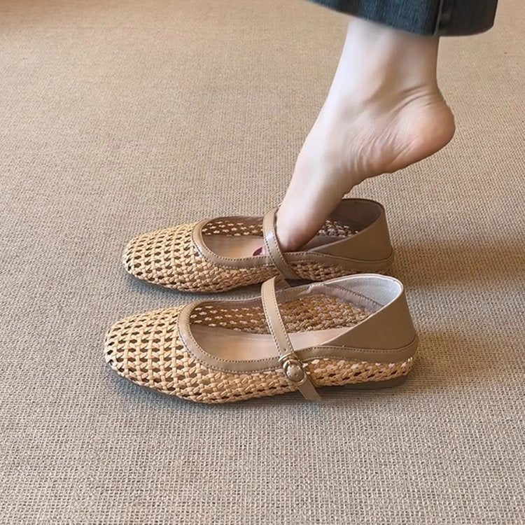 Damen atmungsaktive Kunstleder-Ballerinas mit geflochtenem Design