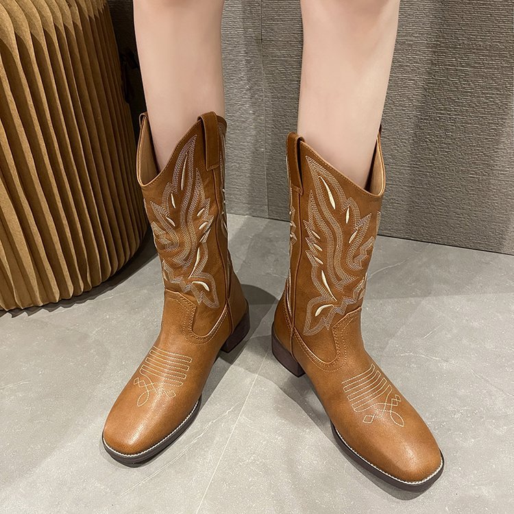 Damen Western-Cowboy-Boots mit aufwendiger Stickerei, mittlerer Schafthöhe und robuster Blockabsatz Shop Nory