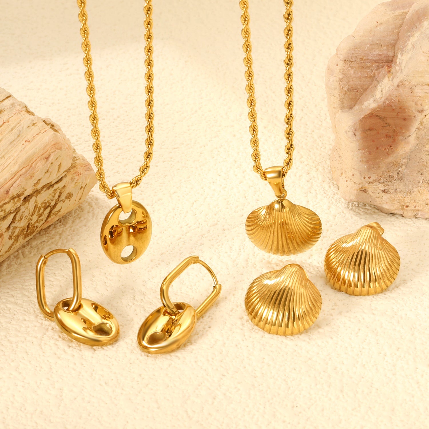 Damen Schmuckset mit Muschel-Anhängern und eleganter Gliederkette Shop Nory