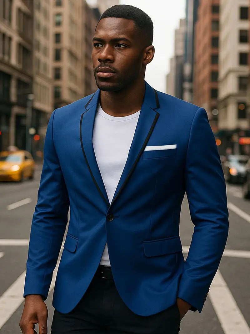 Herren nan schlankes Abend-Sakko mit kontrastierender Paspelierung, Ein-Knopf-Verschluss und Brusttasche