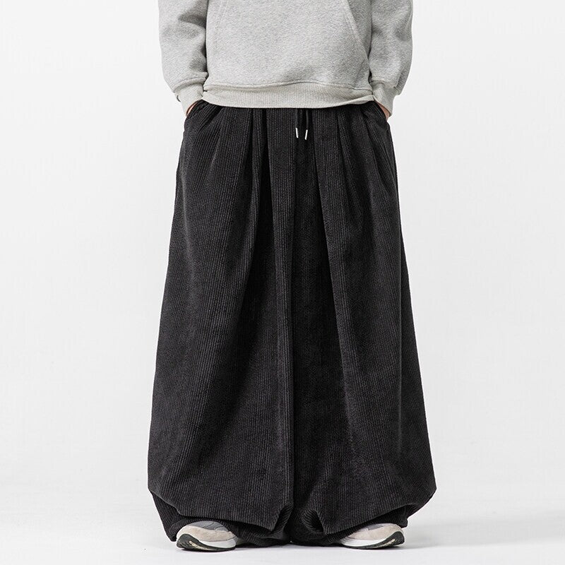 Herren Extraweite Cord-Ballonhose mit Falten, Tunnelzug und schwerem Fall Shop Nory