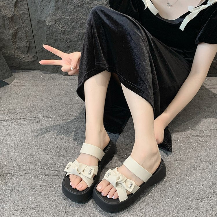 Damen modische Plateausandalen mit dekorativem Schleifendetail Shopnory