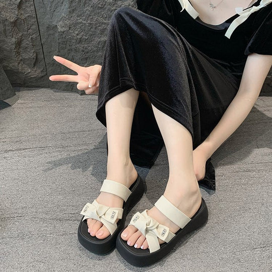 Damen modische Plateausandalen mit dekorativem Schleifendetail Shopnory