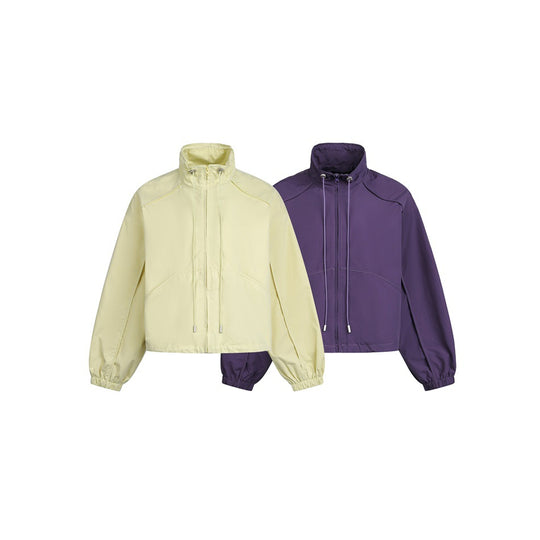 Damen Kurz geschnittene Windjacke mit hohem Stehkragen, Tunnelzug und elastischen Bündchen Shop Nory