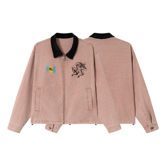 Unisex Boxy-Blousonjacke aus gewaschenem Baumwoll-Twill mit Cordkragen und Printdetails Shop Nory
